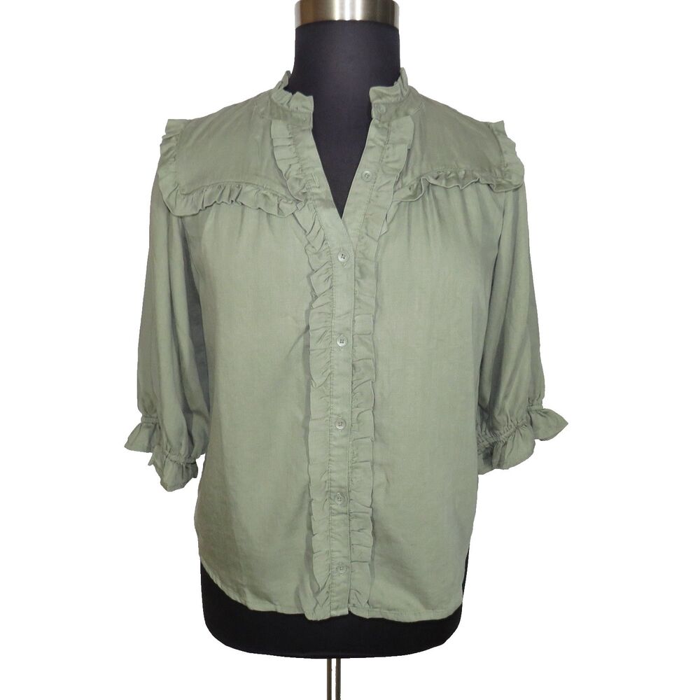 Democracy Sage Ruffled Button Up Woven Top Size Large